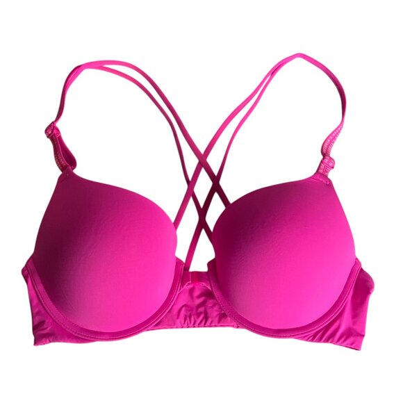 Victoria's Secret 34C T Shirt Push Up Full Coverage Bra Strappy Hot Pink - Picture 1 of 6